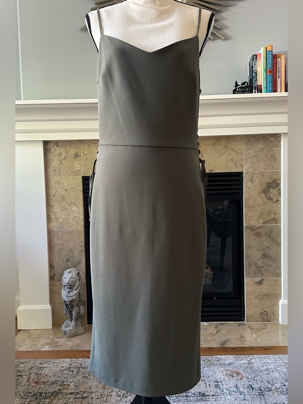 1. State Olive Green Slip Midi Dress with Thin Straps